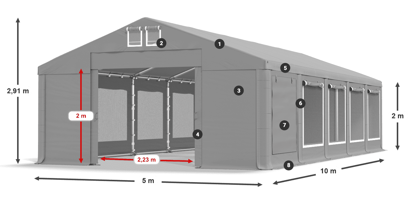 Tető: FR 620 PVC Falak: SD 500 PVC 2 m jelmagyarázat
