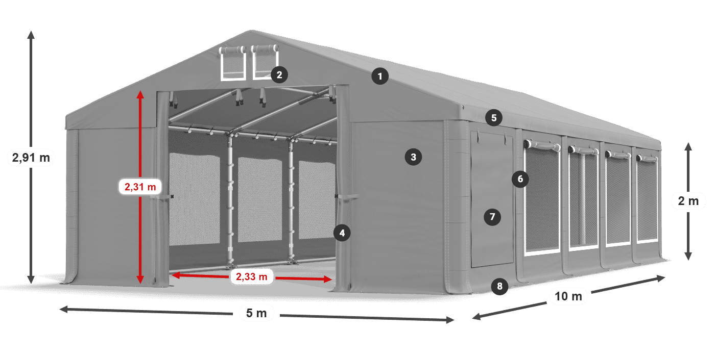 Tető: FR 620 PVC Falak: SD 500 PVC 2 m jelmagyarázat