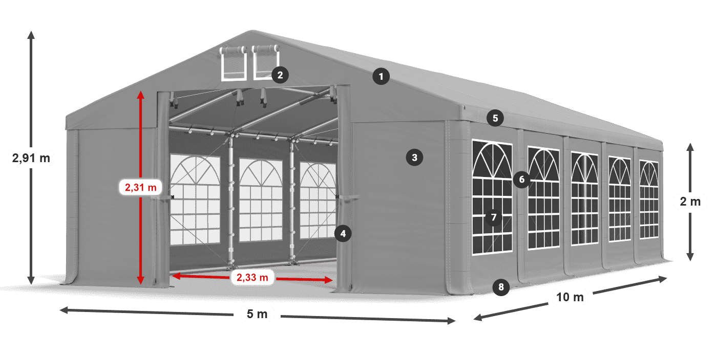 Tető: FR 620 PVC Falak: SD 500 PVC 2 m jelmagyarázat