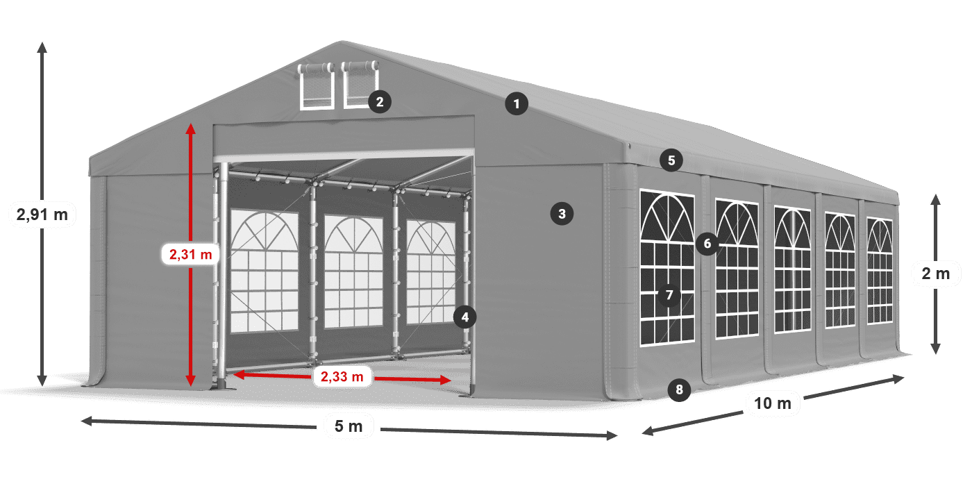 Tető: FR 620 PVC Falak: SD 500 PVC 2 m jelmagyarázat
