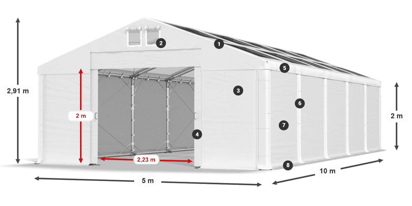 Tető: MS T 580 PVC Falak: FR 620 PVC 2 m jelmagyarázat