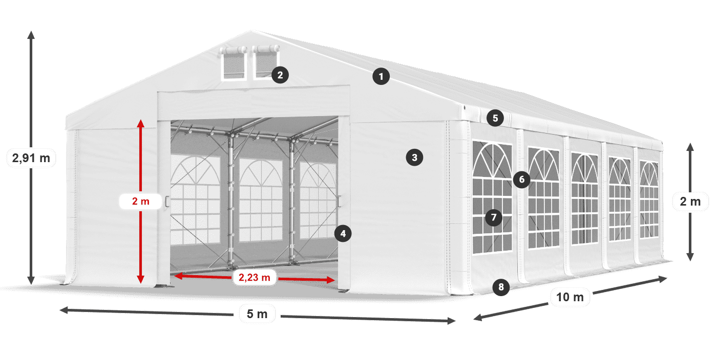 Tető: MS 580 PVC Falak: FR 620 PVC 2 m jelmagyarázat