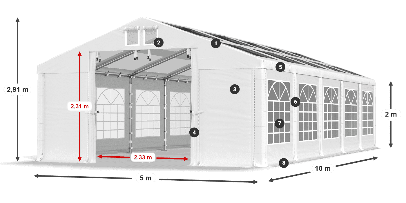Tető: MS T 580 PVC Falak: FR 620 PVC 2 m jelmagyarázat