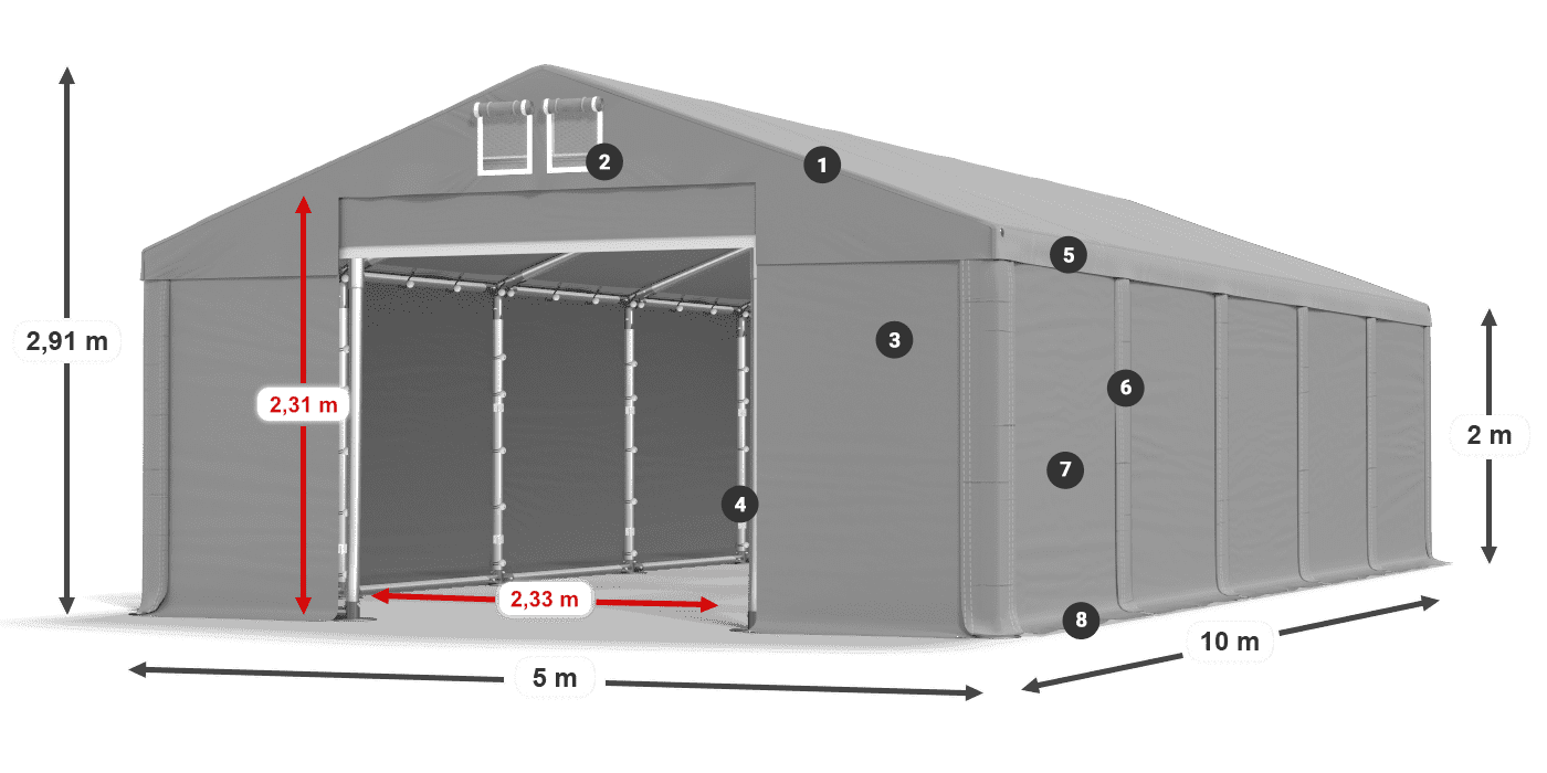 Tető: MS 580 PVC Falak: FR M 620 PVC 2 m jelmagyarázat