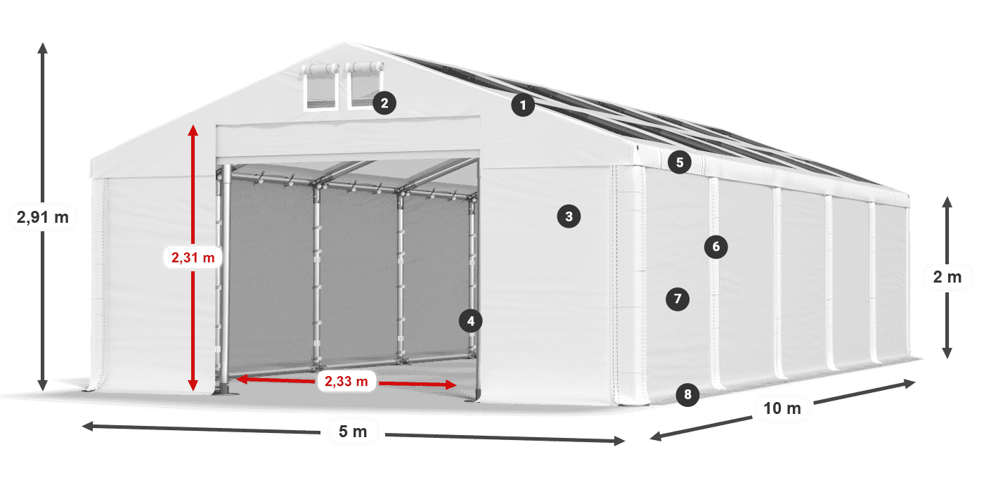 Tető: MS T 580 PVC Falak: FR 620 PVC 2 m jelmagyarázat