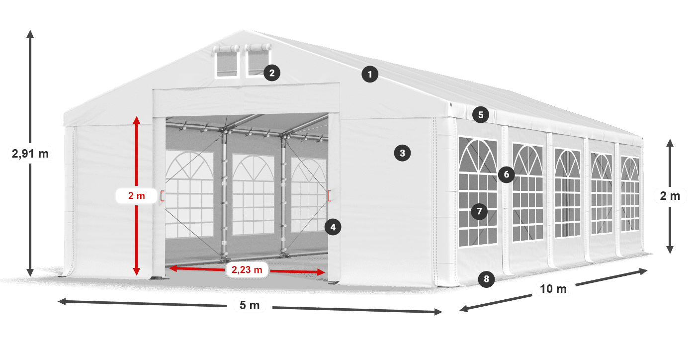 Tető: MS 580 PVC Falak: FR 620 PVC 2 m jelmagyarázat