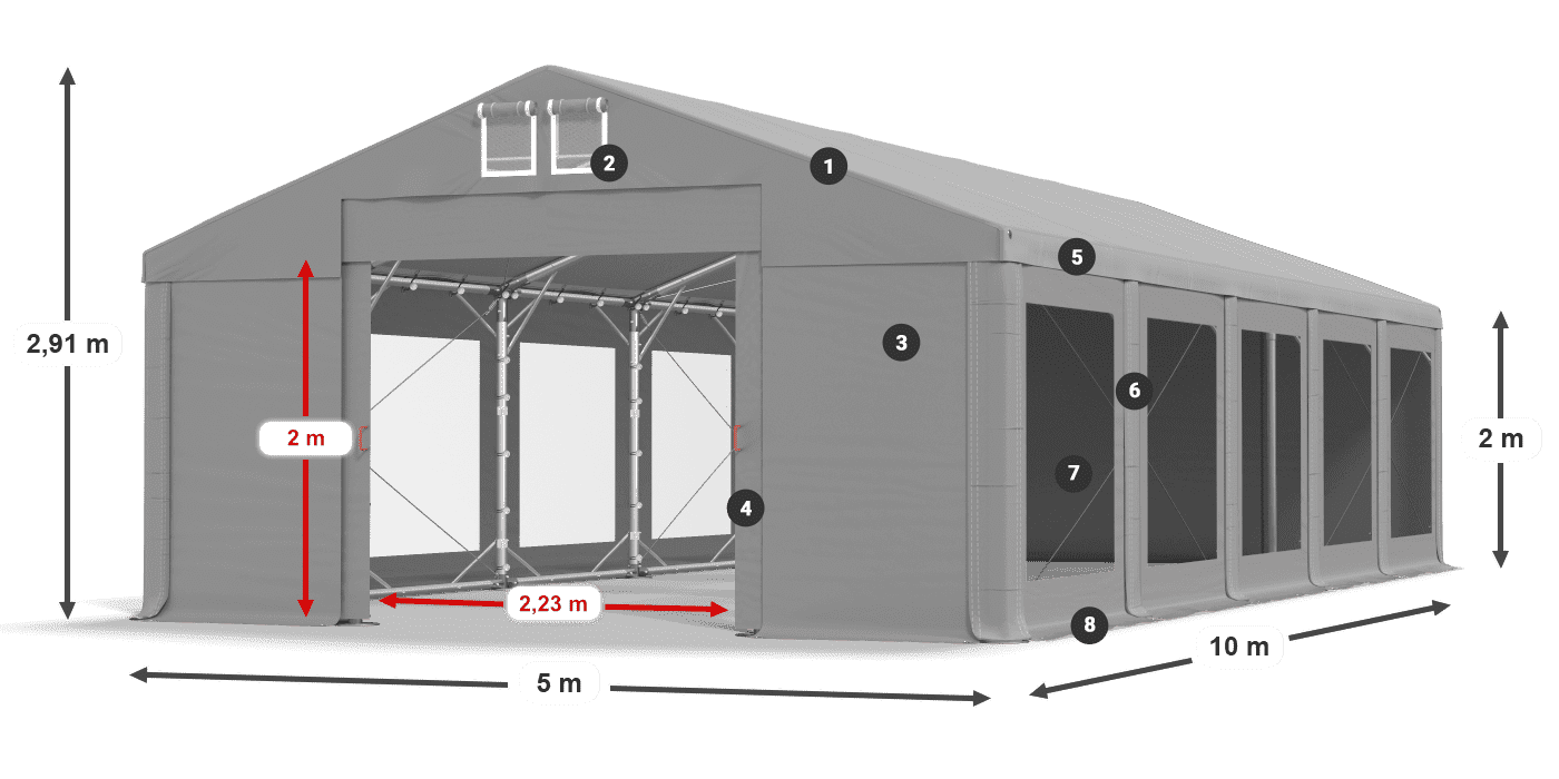 Tető: MS 580 PVC Falak: MS 580 PVC 2 m jelmagyarázat