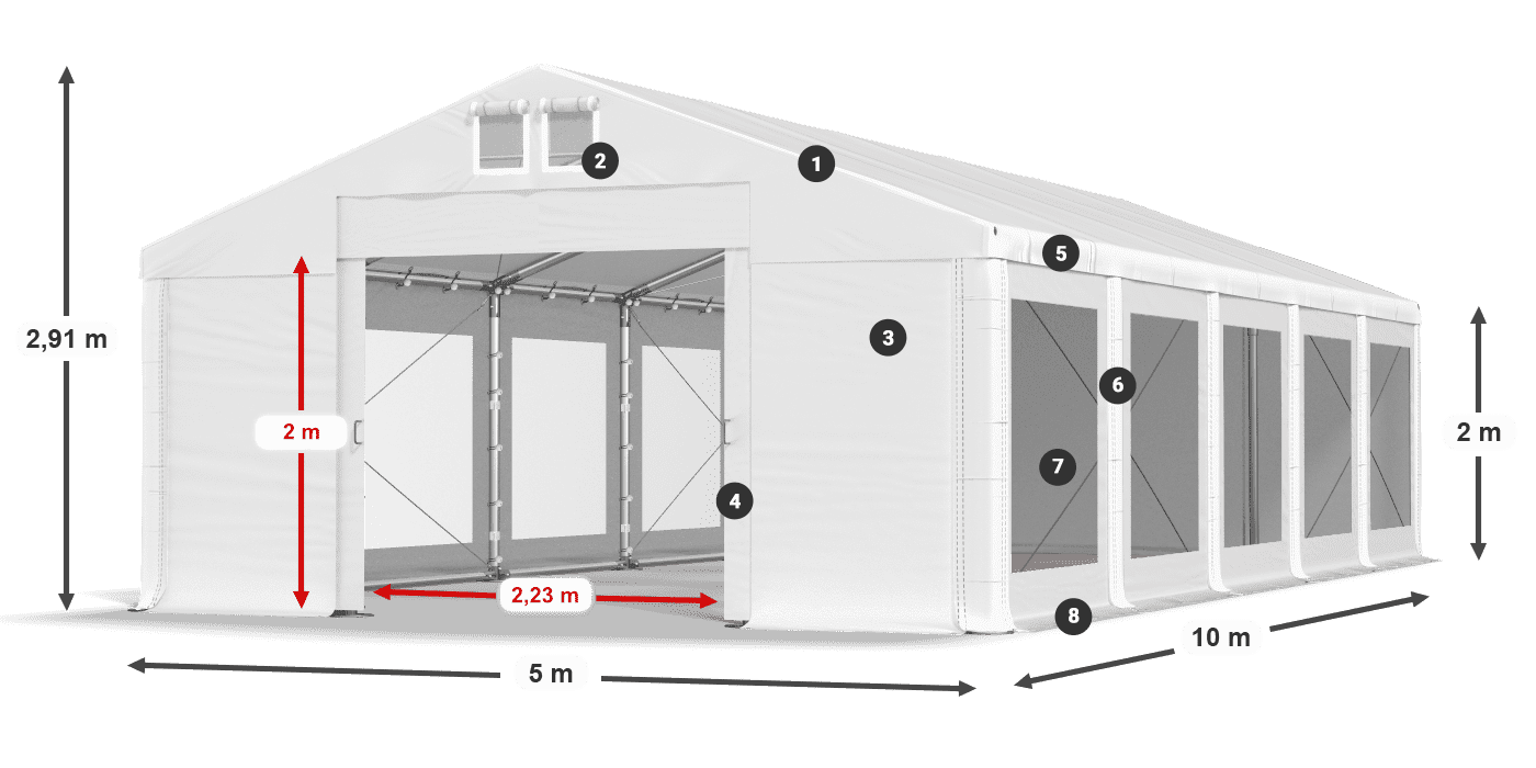 Tető: MS 580 PVC Falak: MS 580 PVC 2 m jelmagyarázat