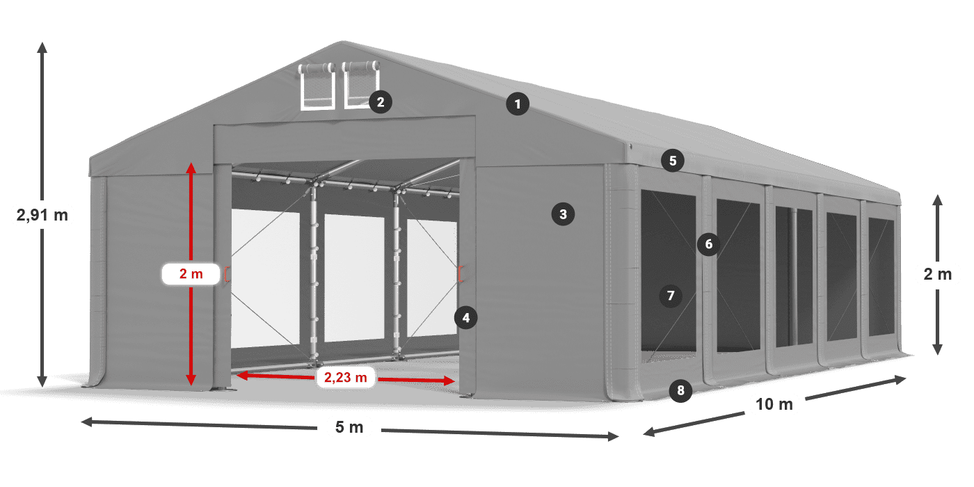 Tető: MS 580 PVC Falak: MS 580 PVC 2 m jelmagyarázat
