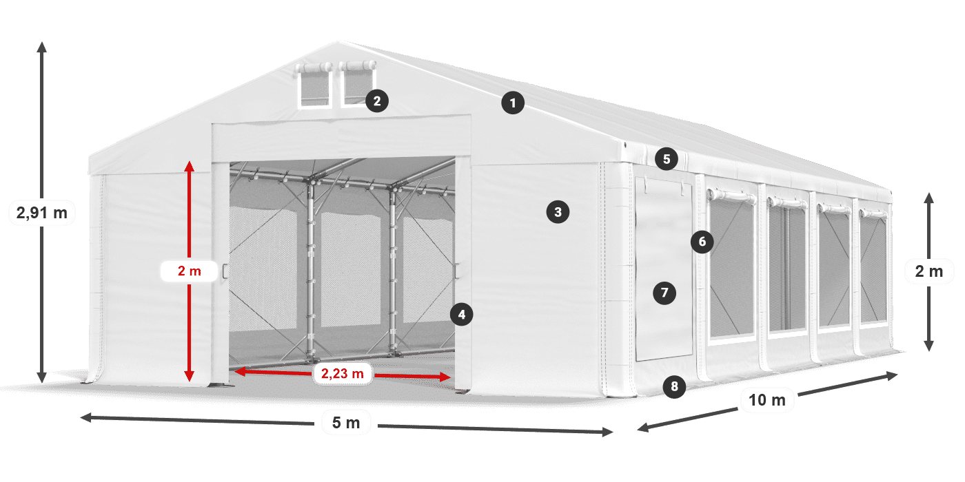Tető: MS 580 PVC Falak: SD M 500 PVC 2 m jelmagyarázat