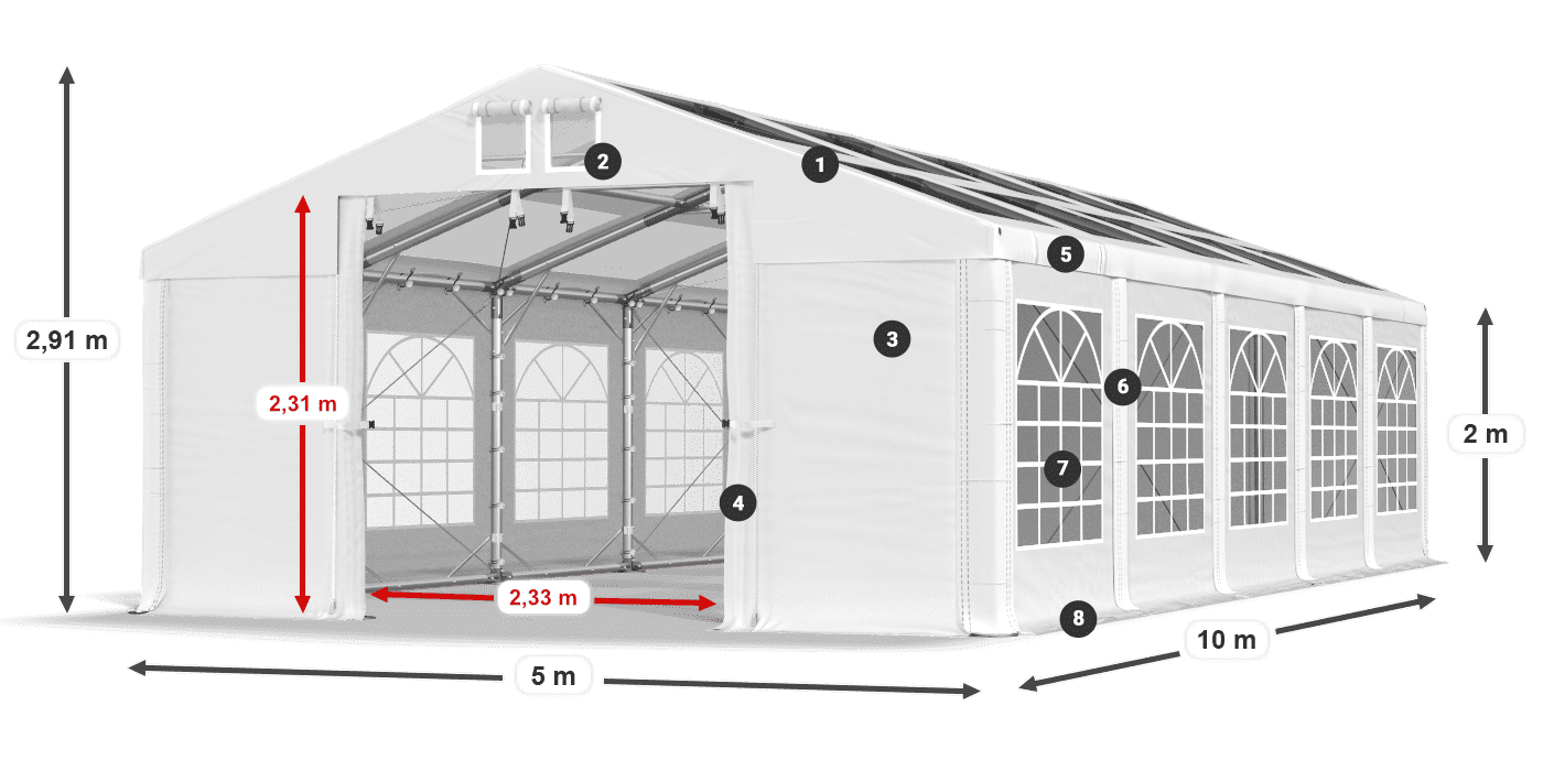 Tető: MS 580 PVC Falak: SD 500 PVC 2 m jelmagyarázat
