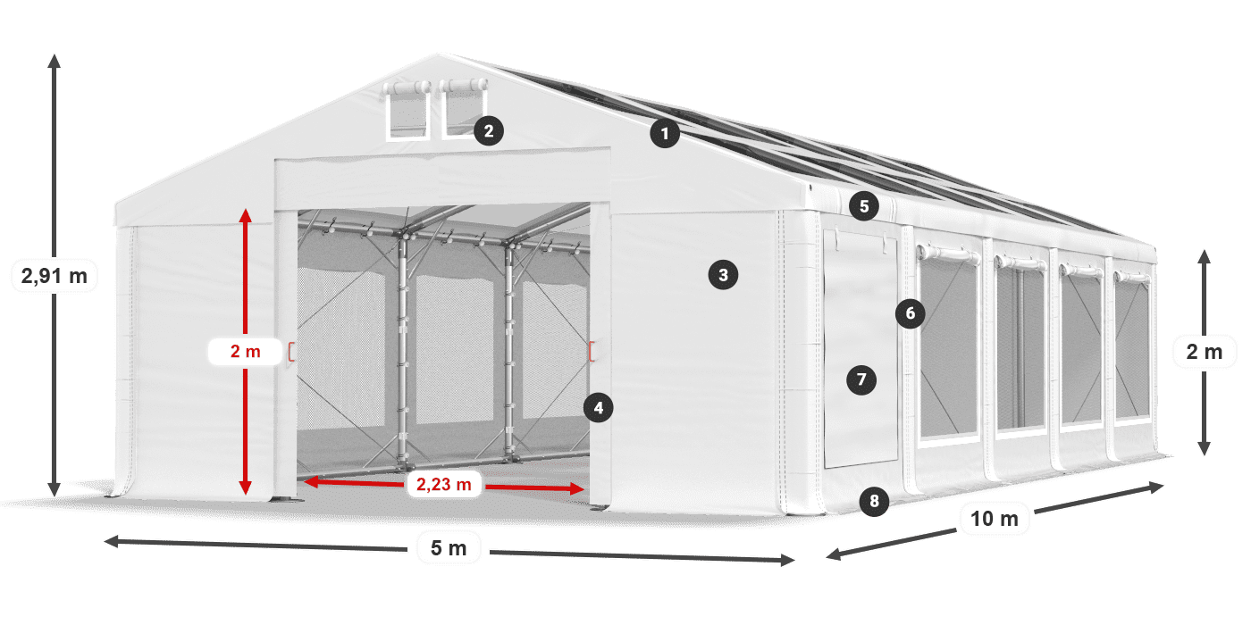 Tető: MS T 580 PVC Falak: SDM 500 PVC 2 m jelmagyarázat