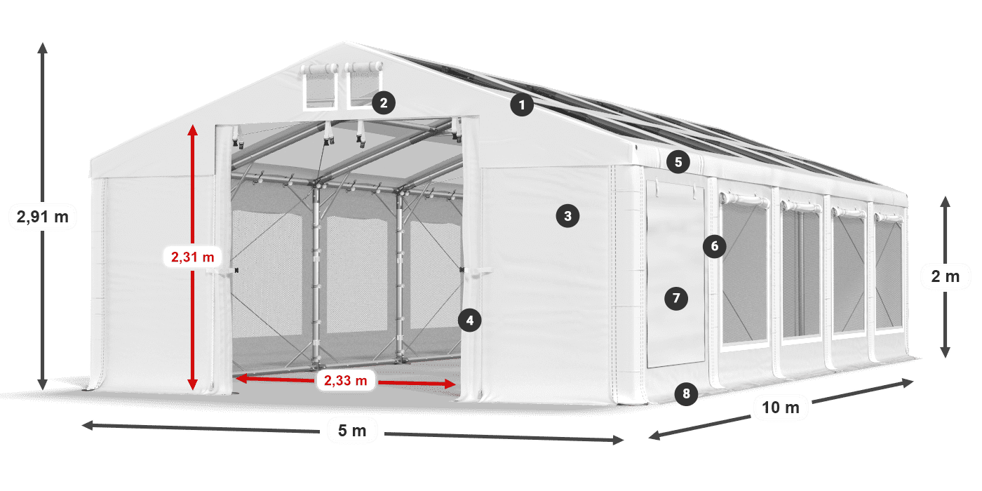 Tető: MS T 580 PVC Falak: SDM 500 PVC 2 m jelmagyarázat