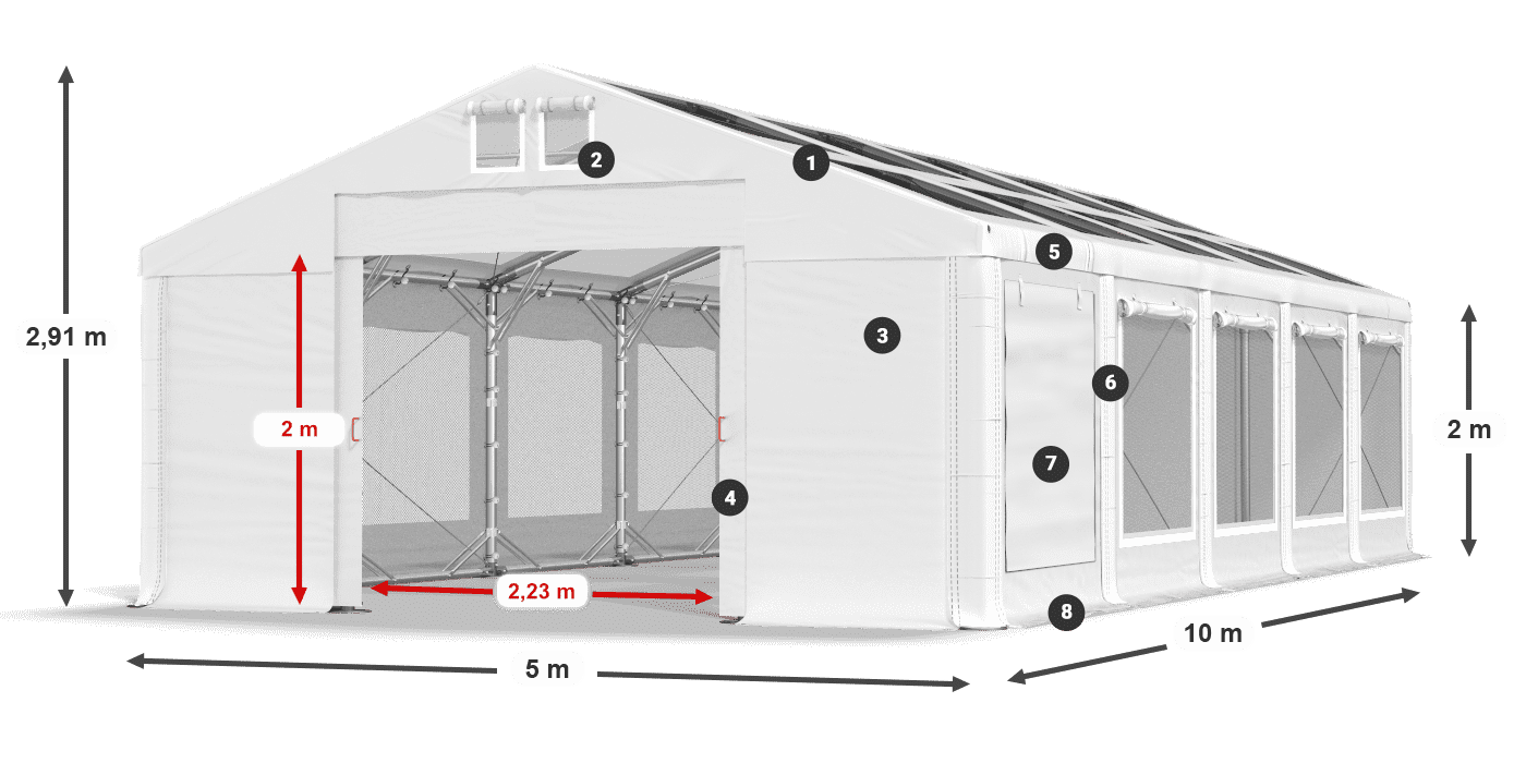 Tető: MS T 580 PVC Falak: SDM 500 PVC 2 m jelmagyarázat
