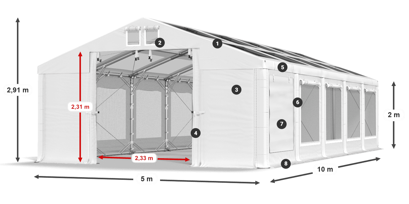 Tető: MS T 580 PVC Falak: SDM 500 PVC 2 m jelmagyarázat