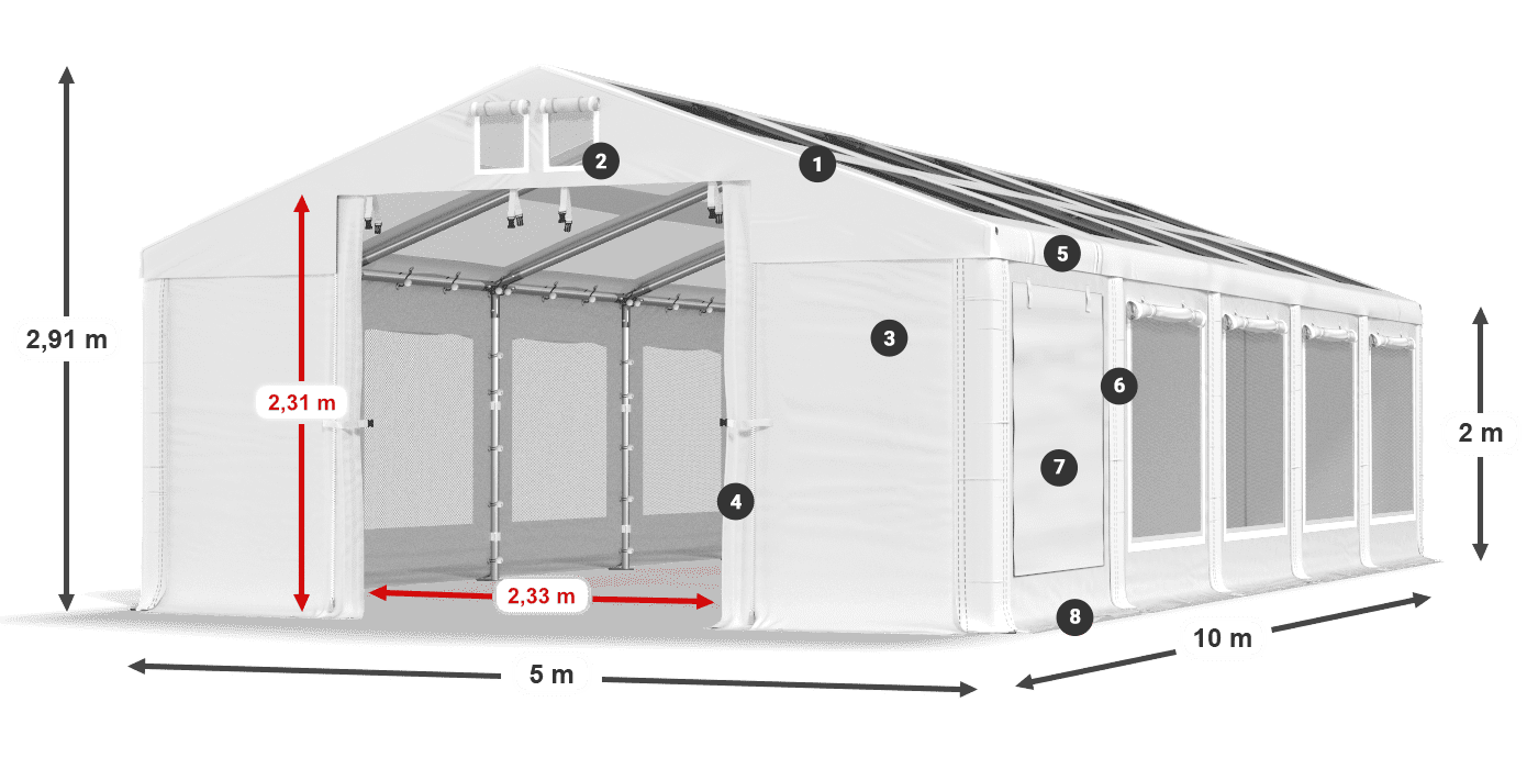 Tető: MS T 580 PVC Falak: SDM 500 PVC 2 m jelmagyarázat
