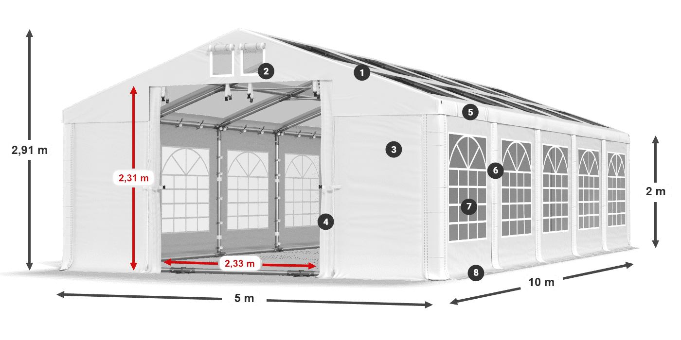 Tető: MS 580 PVC Falak: SD 500 PVC 2 m jelmagyarázat