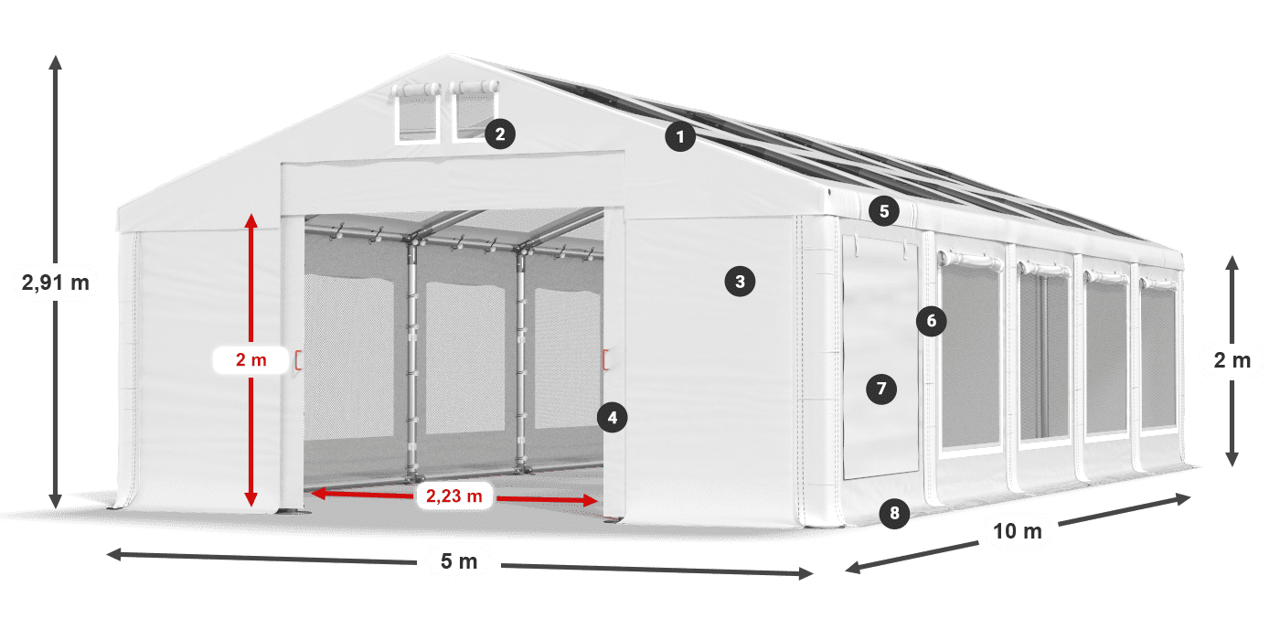 Tető: MS T 580 PVC Falak: SDM 500 PVC 2 m jelmagyarázat