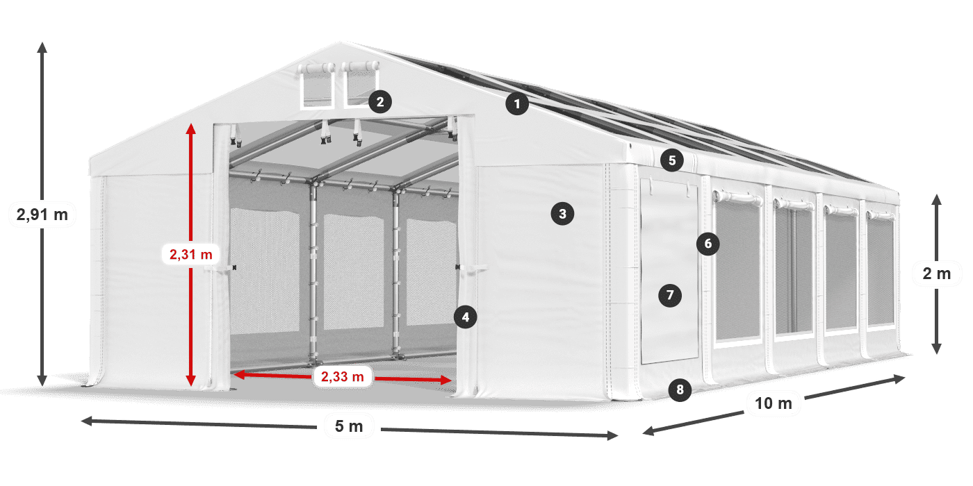 Tető: MS T 580 PVC Falak: SDM 500 PVC 2 m jelmagyarázat