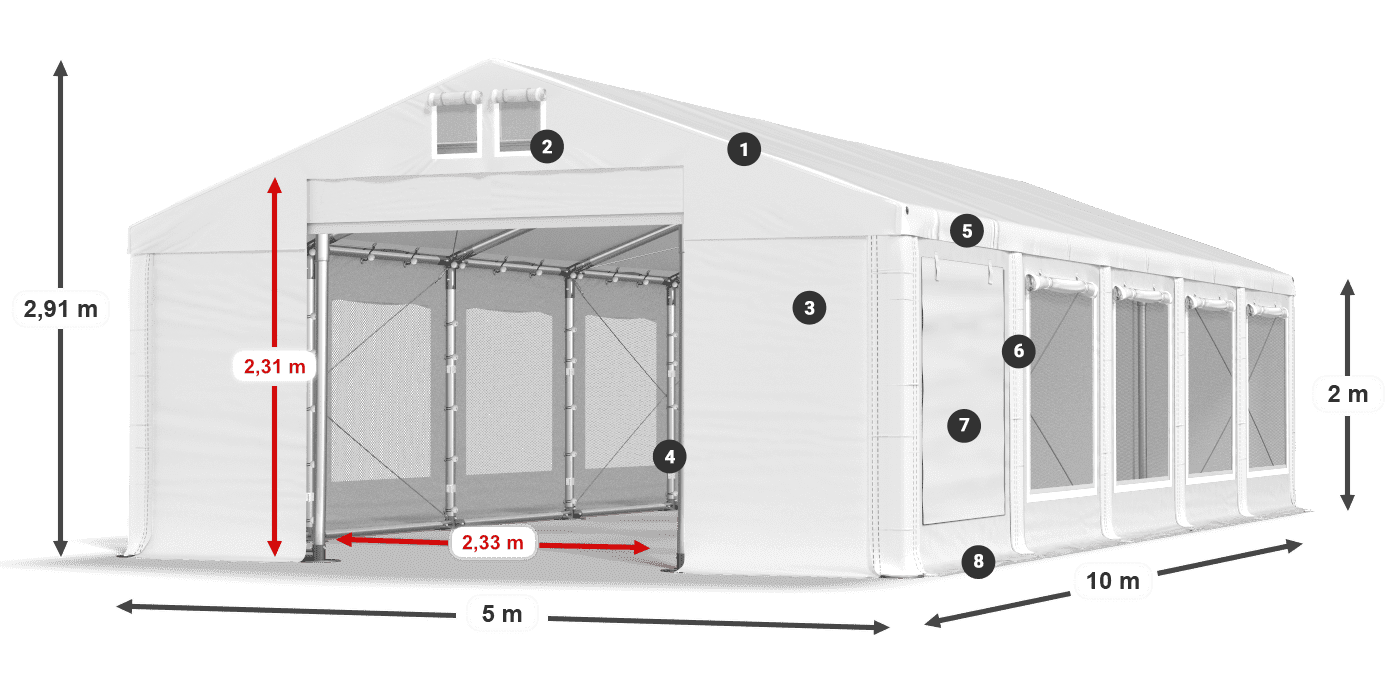 Tető: MS 580 PVC Falak: SD M 500 PVC 2 m jelmagyarázat