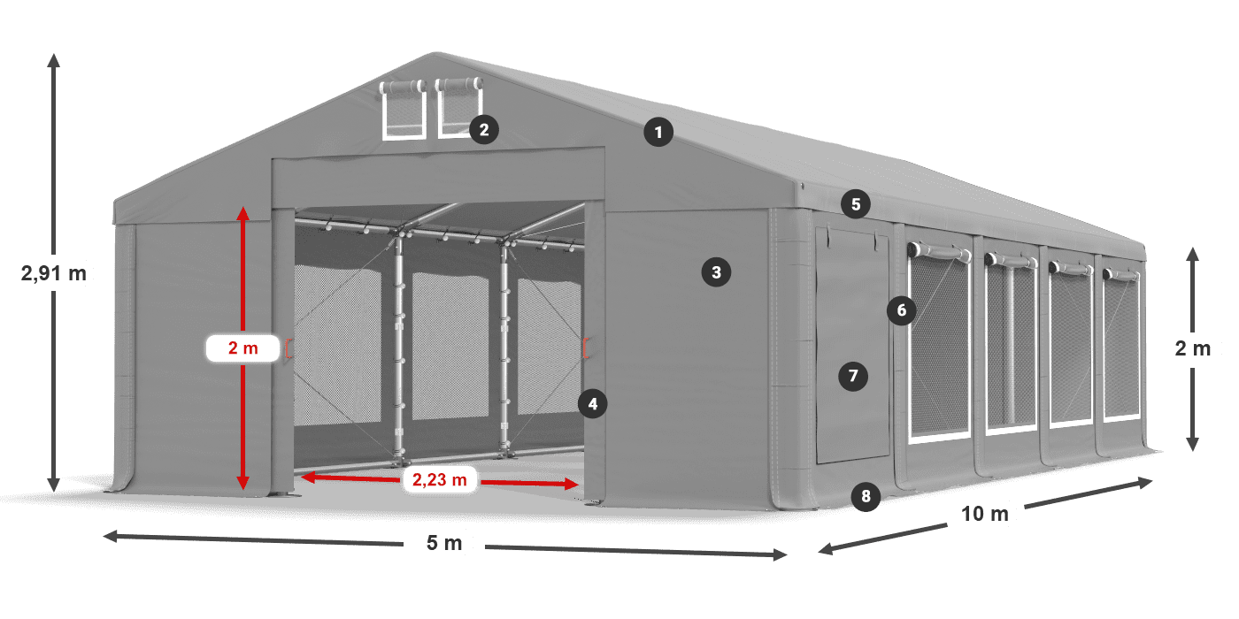 Tető: MS 580 PVC Falak: SD M 500 PVC 2 m jelmagyarázat