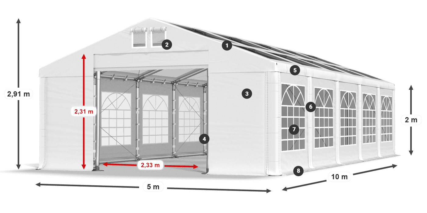 Tető: MS 580 PVC Falak: SD 500 PVC 2 m jelmagyarázat