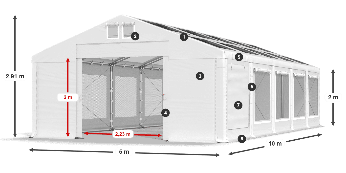 Tető: MS T 580 PVC Falak: SDM 500 PVC 2 m jelmagyarázat
