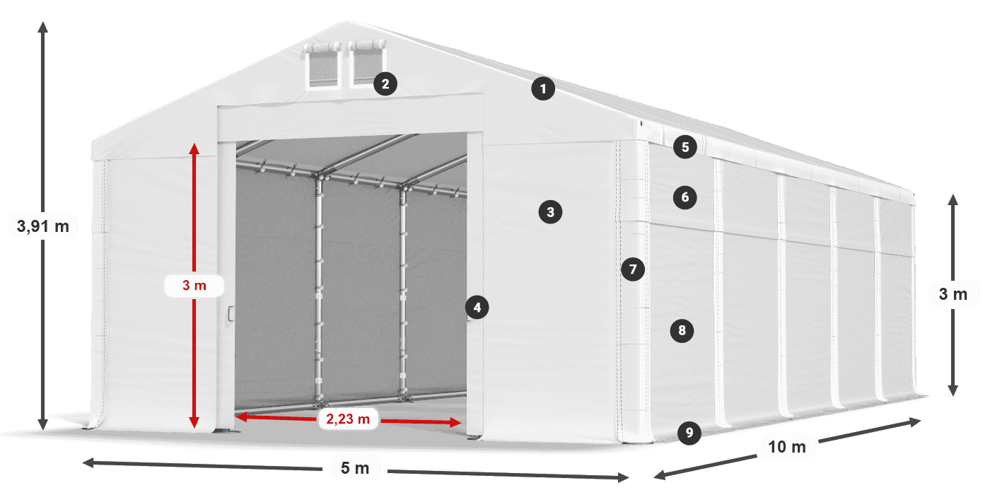 Tető: FR 620 PVC Falak: MS 580 PVC 3 m jelmagyarázat