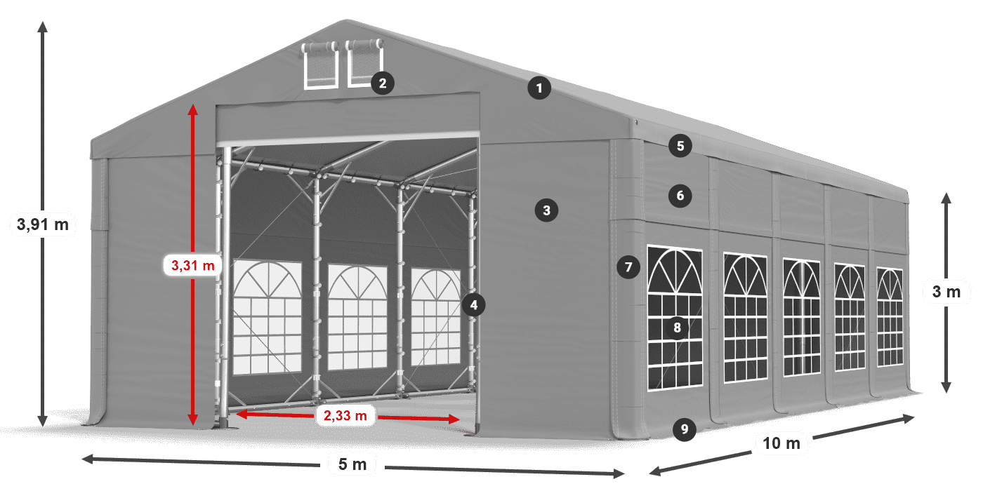 Tető: FR 620 PVC Falak: SD 500 PVC 3 m jelmagyarázat