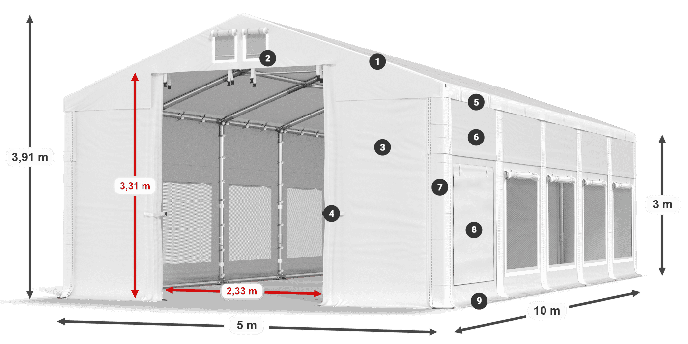 Tető: FR 620 PVC Falak: SD 500 PVC 3 m jelmagyarázat