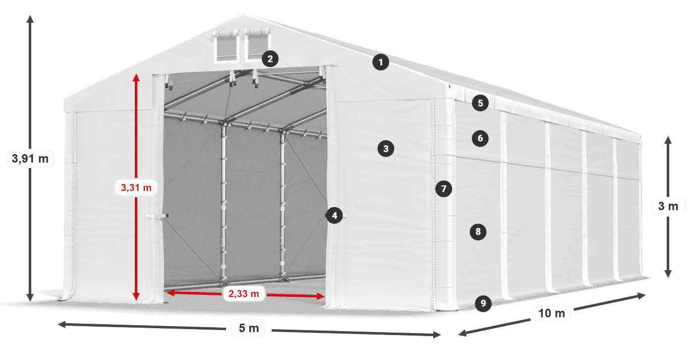 Tető: MS 580 PVC Falak: FR 620 PVC  3 m jelmagyarázat