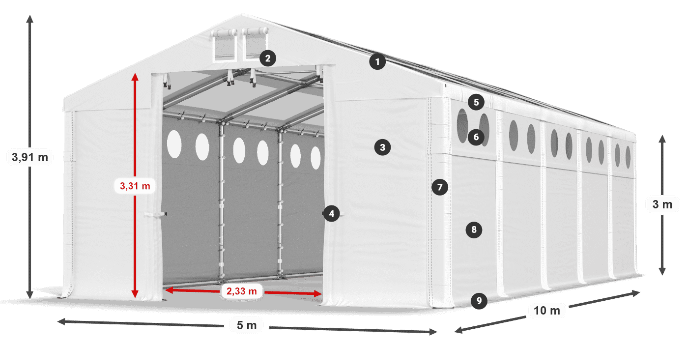 Tető: MS T 580 PVC Falak: MS O 580 PVC 3 m jelmagyarázat