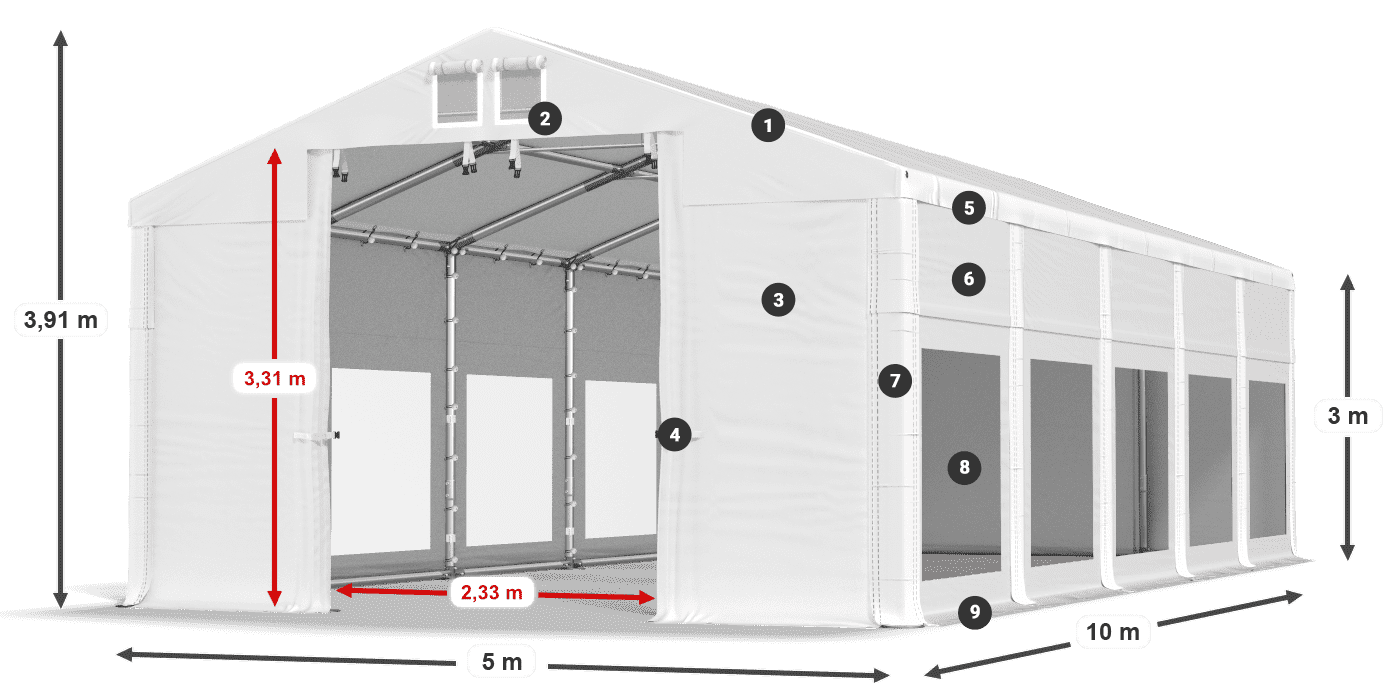 Tető: MS 580 PVC Falak: MS 580 PVC 3 m jelmagyarázat