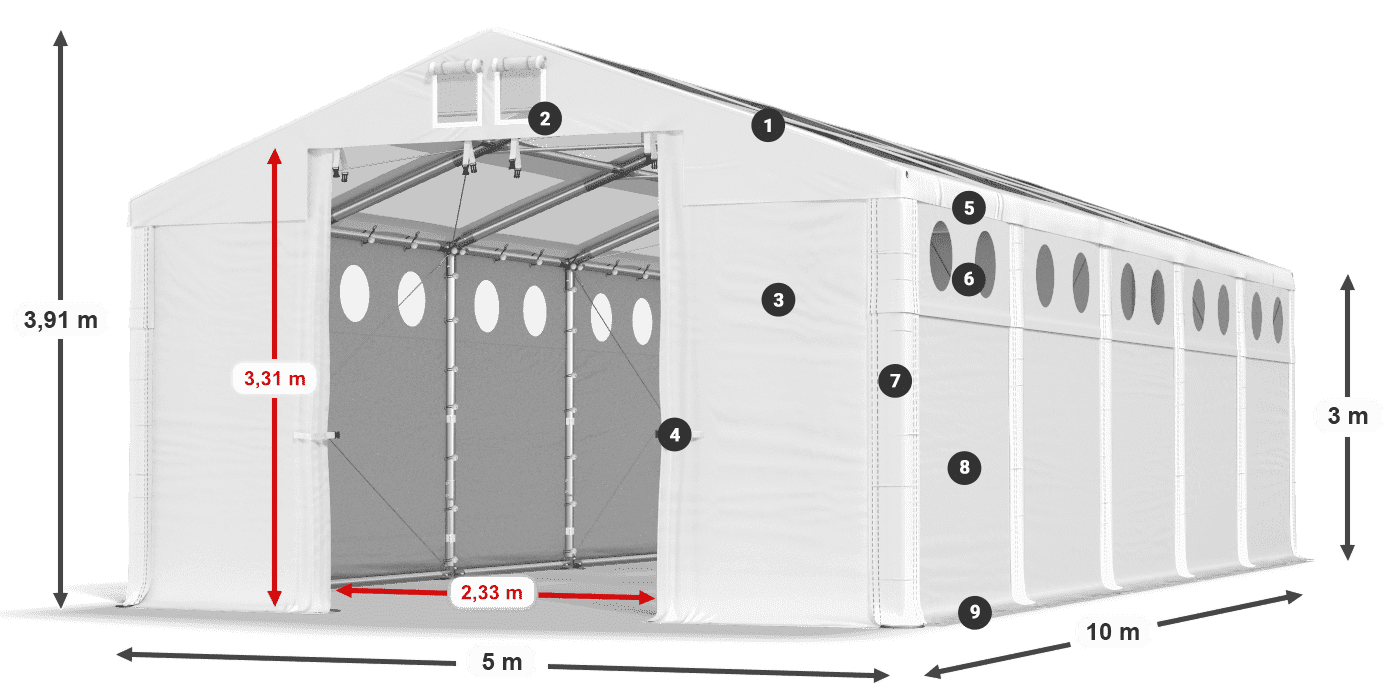 Tető: MS T 580 PVC Falak: MS O 580 PVC 3 m jelmagyarázat