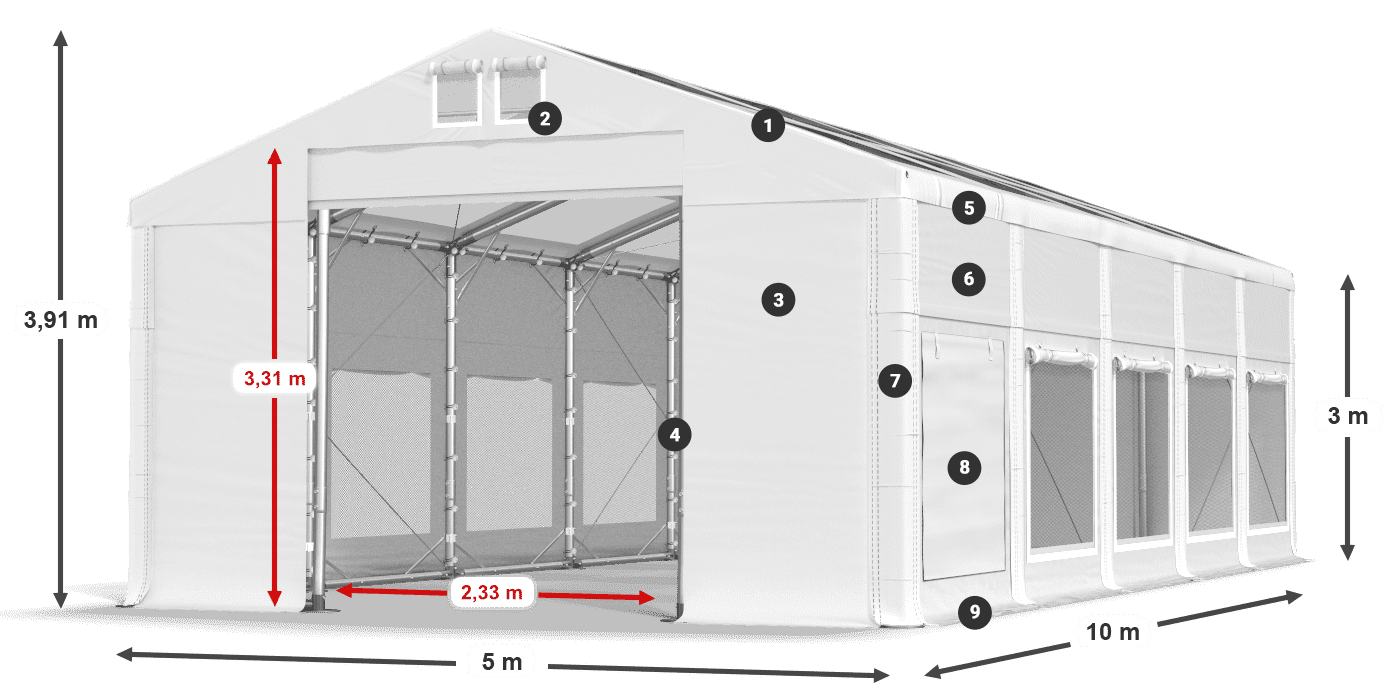 Tető: MS T 580 PVC Falak: SD M 500 PVC 3 m jelmagyarázat
