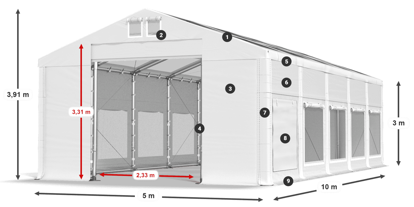 Tető: MS T 580 PVC Falak: SD M 500 PVC 3 m jelmagyarázat