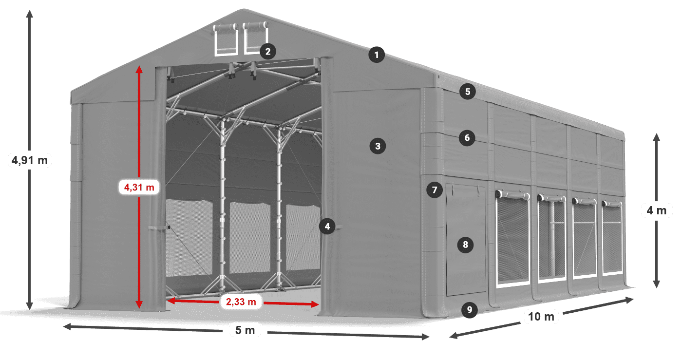 Tető: FR 620 PVC Falak: SD 500 PVC 4 m jelmagyarázat