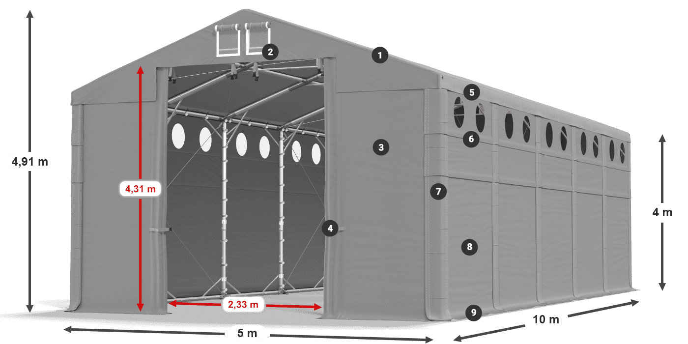 Tető: MS 580 PVC Falak: FR O 620 PVC 4 m jelmagyarázat