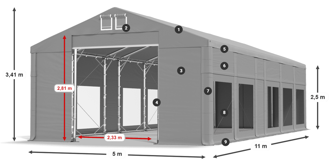Tető: FR 620 PVC Falak: MS 580 PVC 2,5 m jelmagyarázat