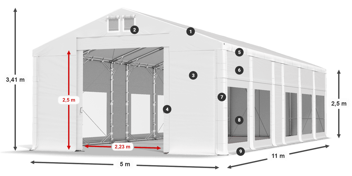Tető: FR 620 PVC Falak: MS 580 PVC 2,5 m jelmagyarázat