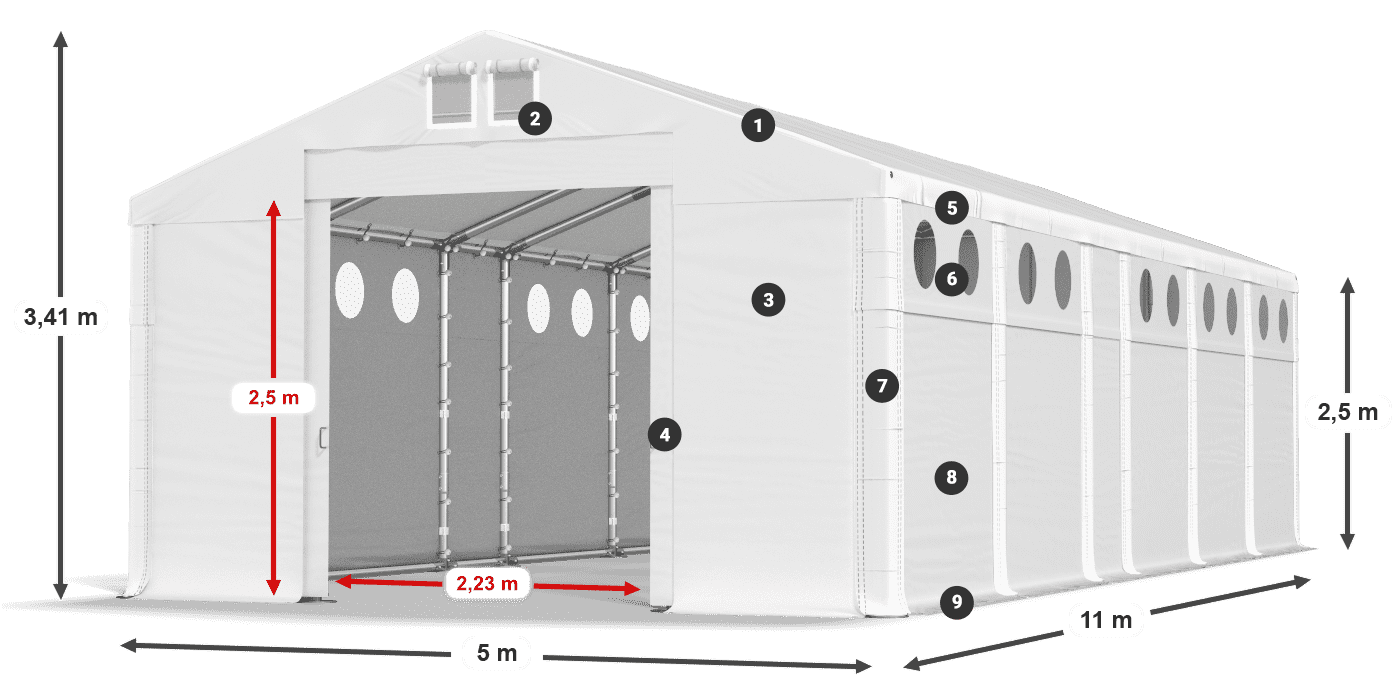 Tető: FR 620 PVC Falak: MS O 580 PVC 2,5 m jelmagyarázat