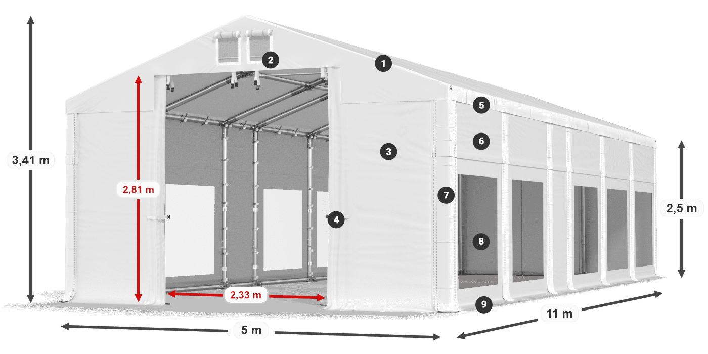 Tető: FR 620 PVC Falak: MS 580 PVC 2,5 m jelmagyarázat