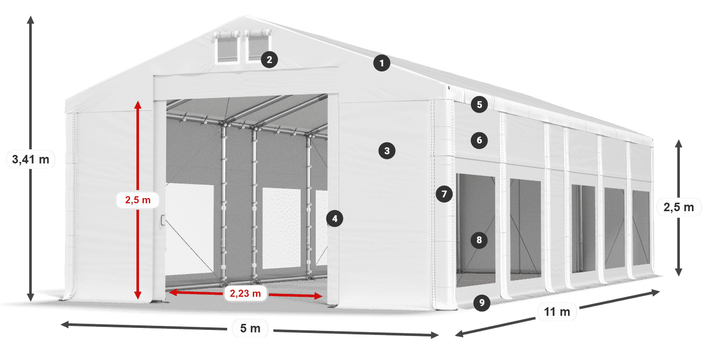 Tető: FR 620 PVC Falak: MS 580 PVC 2,5 m jelmagyarázat