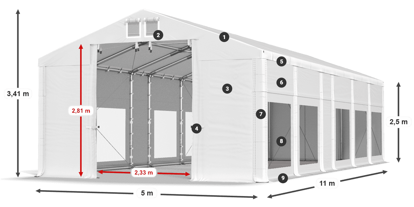 Tető: FR 620 PVC Falak: MS 580 PVC 2,5 m jelmagyarázat