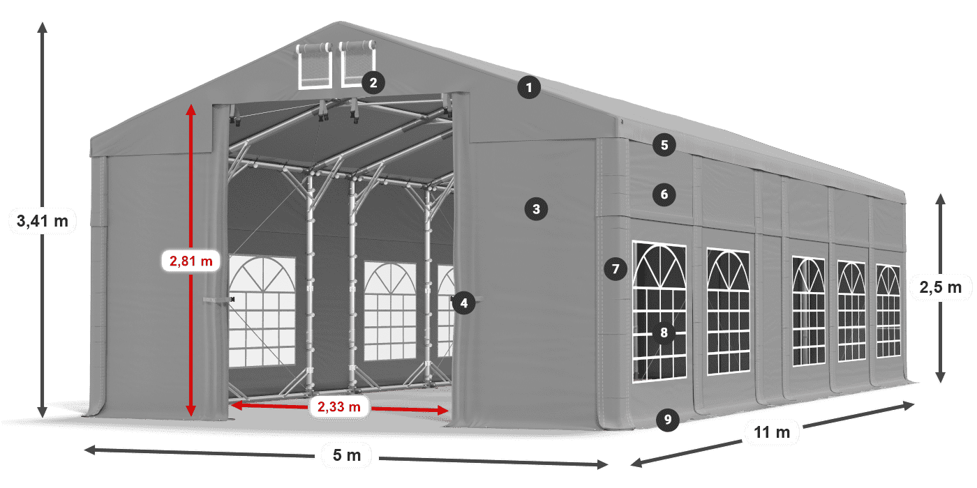 Tető: FR 620 PVC Falak: SD 500 PVC 2,5 m jelmagyarázat