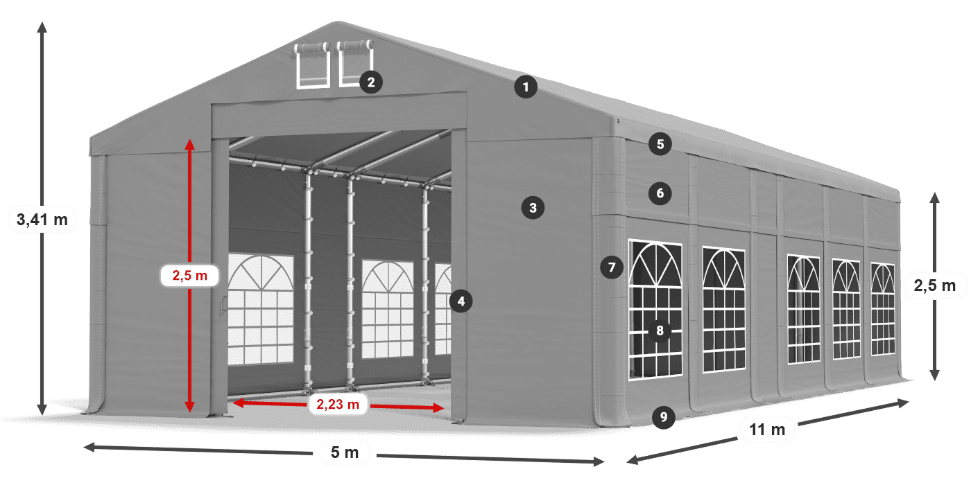 Tető: FR 620 PVC Falak: SD 500 PVC 2,5 m jelmagyarázat