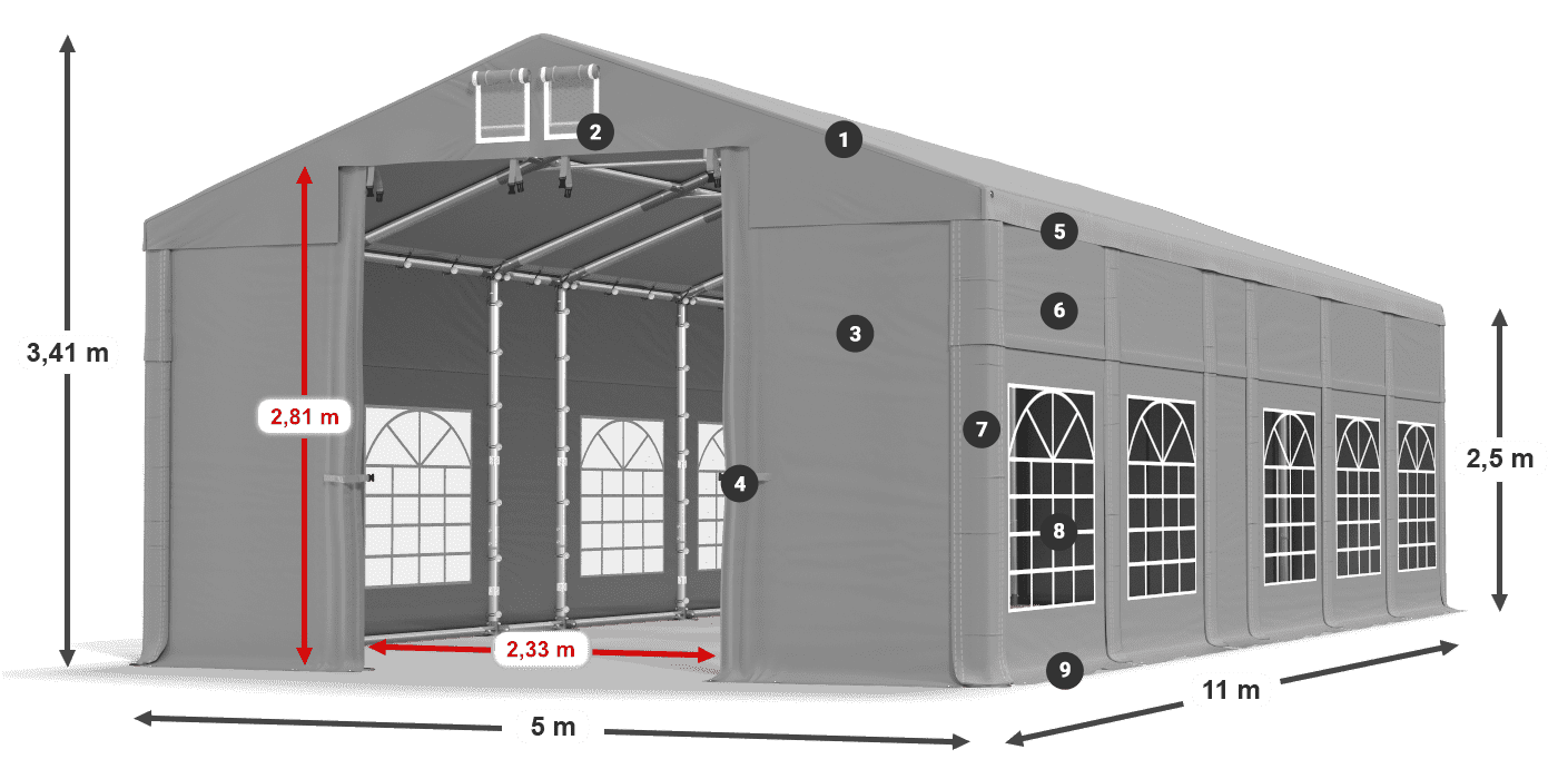 Tető: FR 620 PVC Falak: SD 500 PVC 2,5 m jelmagyarázat