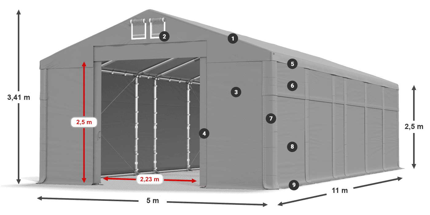 Tető: FR 620 PVC Falak: SD 500 PVC 2,5 m jelmagyarázat