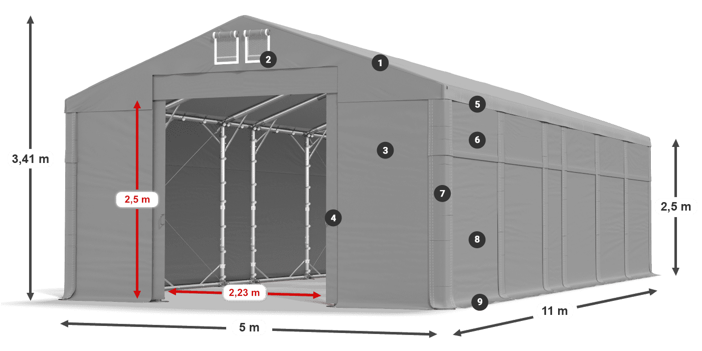 Tető: MS 580 PVC Falak: SD 500 PVC 2,5 m jelmagyarázat