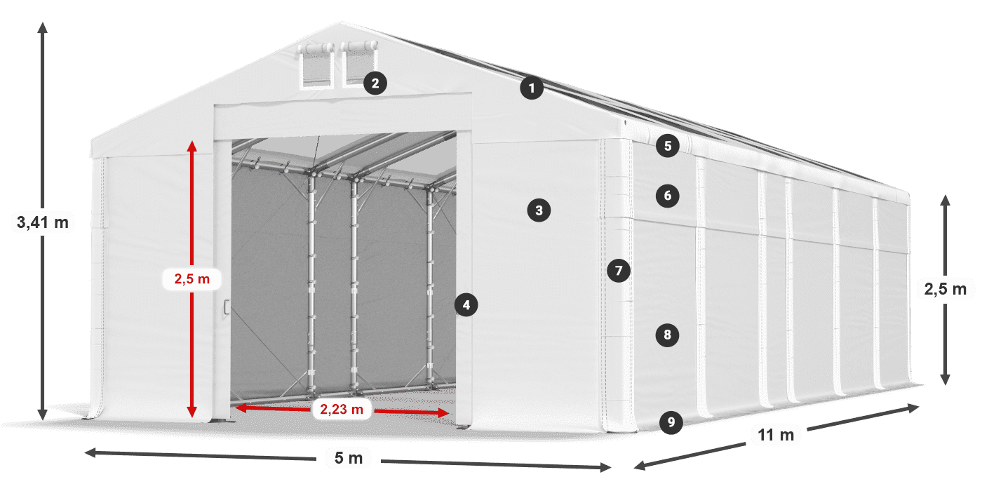 Tető: MS T 580 PVC Falak: SD 500 PVC 2,5 m jelmagyarázat